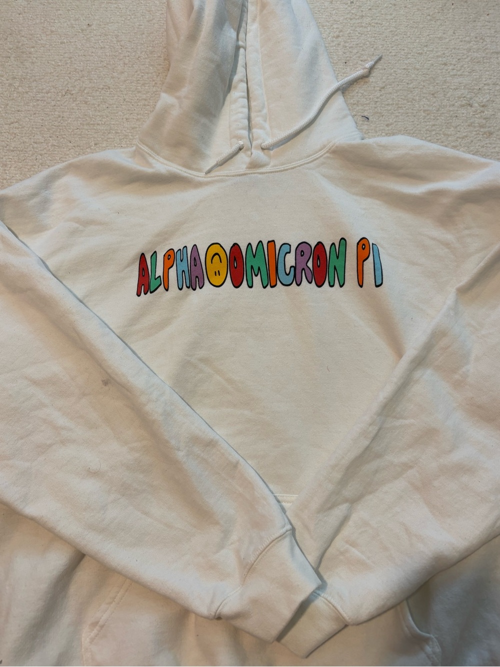 Alpha Omicron Pi White Hoodie with Colorful Lettering